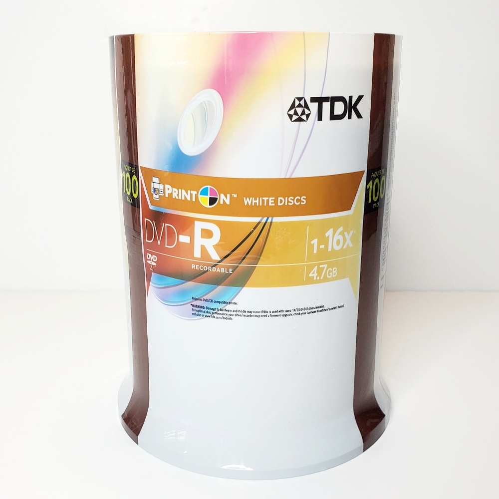 TDK Single Sided 16X DVD-R Printable Discs (100 Disc Spindle)